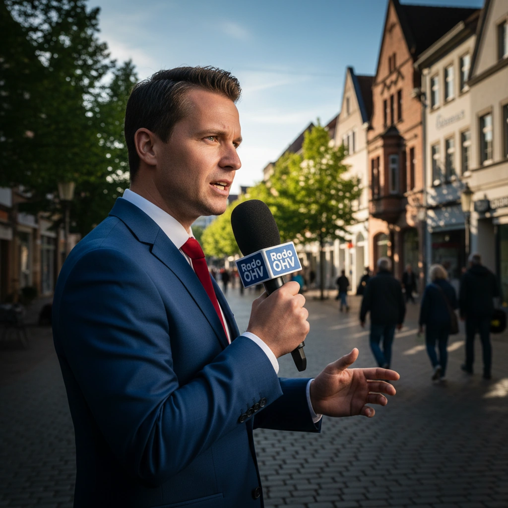 Moderator am Mischpult mit Kopfhörern